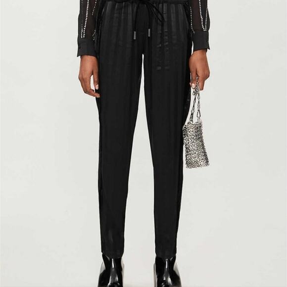 The Kooples Paris Black Jersey Satin Stripe Drawstring Tapered Pant - Picture 1 of 11
